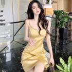 Spaghetti Strap Mini A-line Satin Dress