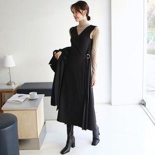 Sleeveless Pleated Maxi Wrap Dress