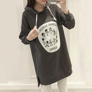 Printed Applique Long Hoodie