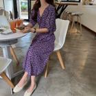 Floral V-neck Short-sleeve Dress Purple - One Size