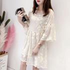 Set: Embroidered 3/4-sleeve Dress + Plain Slipdress
