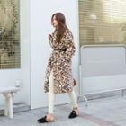 Notched-lapel Faux-fur Leopard Coat Beige - One Size