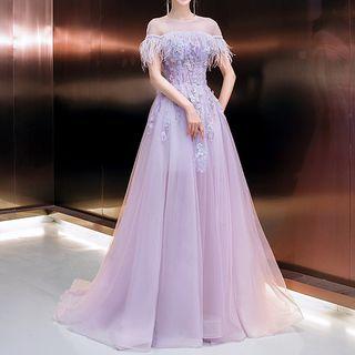 Sequined Sheer A-line Evening Gown