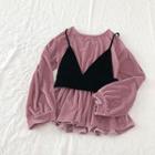 Set: Plain Velvet Loose-fit Pullover + Camisole Top
