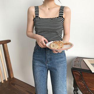 Ruffle Trim Striped Knit Camisole