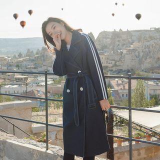Striped Side Double-breasted Trench Coat