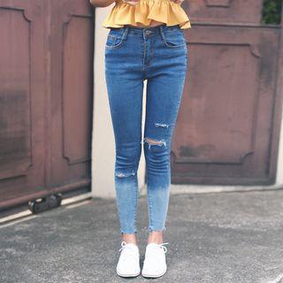 Ripped Gradient Skinny Jeans