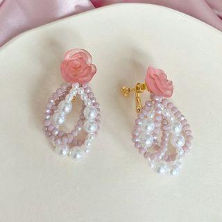 Rose Faux Pearl Fringed Earring