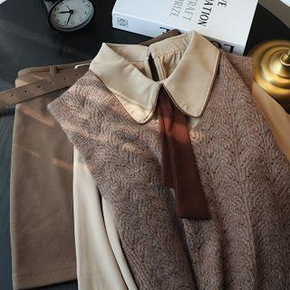 Shirt / Knit Vest / Belted A-line Skirt