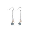 Sterling Silver Fashion Simple Round Tassel White Freshwater Pearl Earrings With Cubic Zirconia Silver - One Size