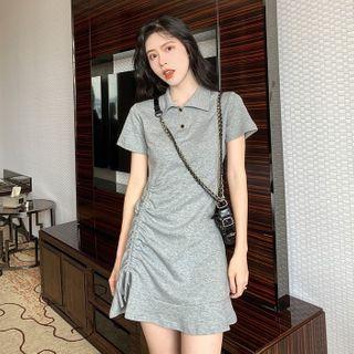 Drawstring Short-sleeve Mini Collared Dress