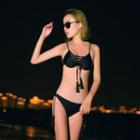 Set: Lace-up Bikini + 3/4-sleeve Perforated Cover-up