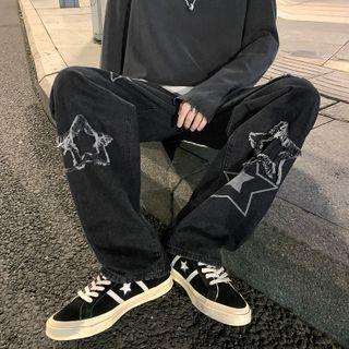 High-waist Star Print Jeans