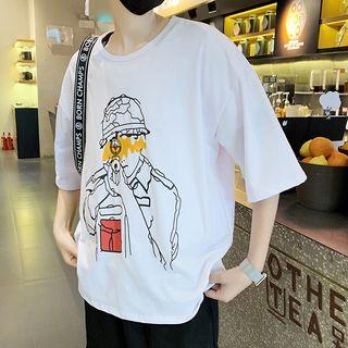 Elbow-sleeve Soldier Print T-shirt