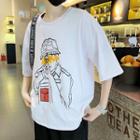 Elbow-sleeve Soldier Print T-shirt