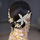 Set Of 9: Retro Flower Alloy Hair Pin + Hair Comb + Hair Clip + Dangle Earring Set - White & Gold - One Size