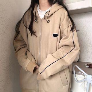 Contrast Trim Logo Zip Hoodie