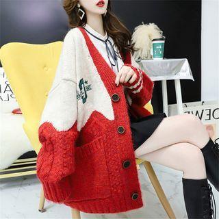 Two-tone Letter Embroidered Cardigan