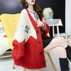 Two-tone Letter Embroidered Cardigan