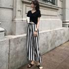 Short-sleeve Cropped Top / Striped Wide Leg Pants