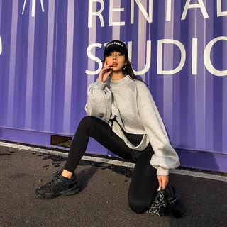 Balloon-sleeve Slit-tri Reversible Sweatshirt