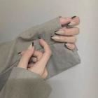Contrast Trim Faux Nail Tips R161 - Khaki & Black - One Size