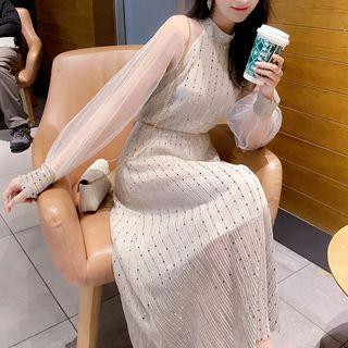 Mesh Panel Sequined Maxi Dress