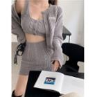 Cropped Cardigan / Knit Sleeveless Top / Cable-knit Skirt (various Designs)
