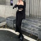Plain Bandeau Top / Long-sleeve Shrug / Maxi Pencil Skirt