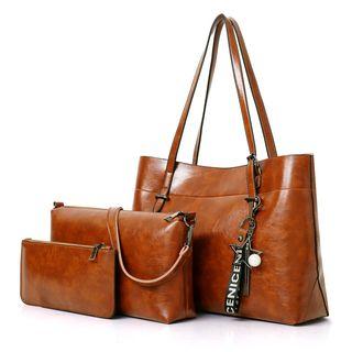 Set Of 3: Faux Leather Tote Bag + Shoulder Bag + Pouch