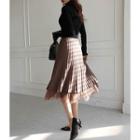 Mesh-layered Pleated Knit Skirt