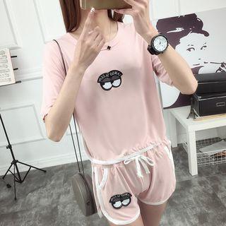 Set: Eye Embroidered Short-sleeve T-shirt + Sweat Shorts
