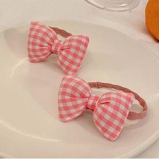 Plaid Bow Hair Tie 1 Pair - Plaid - Pink - One Size