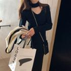 Choker-neck Long-sleeve Midi Knit Dress