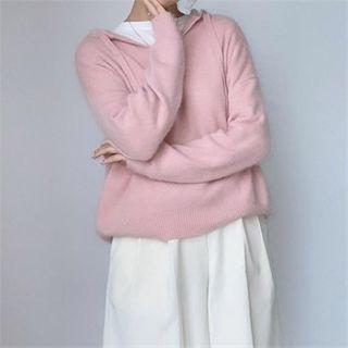 Drawcord Woolen Knit Hoodie