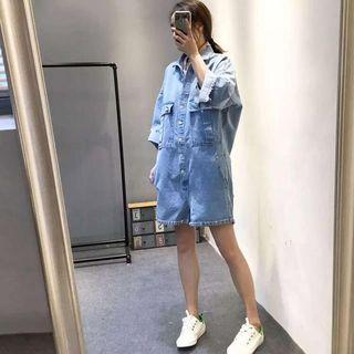 3/4 Sleeve Pocketed Denim Playsuit