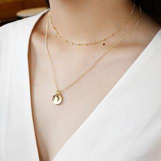 925 Sterling Silver Disc Pendant Necklace Gold - One Size