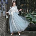 Set: Ruffle Sleeve Embroidered Top + Tie-waist Maxi Skirt