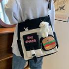 Cartoon Print Buckled Shoulder Bag / Bag Charm / Set