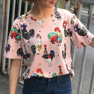 Rooster Print Short-sleeve T-shirt