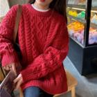Crew-neck Cable-knit Sweater Red - One Size