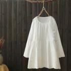 Lace Trim Long-sleeve A-line Dress White - One Size