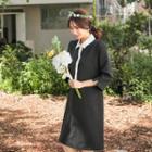 Contrast-collar 3/4-sleeve Shift Dress