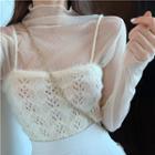Long-sleeve Mock-neck Mesh Top / Pointelle Knit Camisole Top