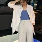 Drawstring-waist Sweatpants / Plain Tank Top / Long-sleeve Shirt