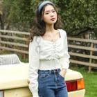 Lace Up Square-neck Blouse White - One Size