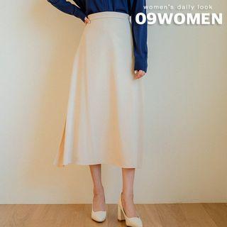 Plus Size Band-waist Long Flare Skirt