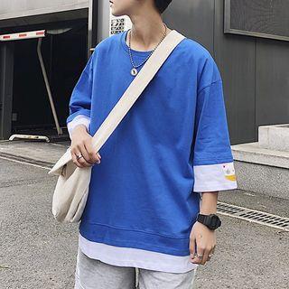 Color Block Printed 3/4-sleeve T-shirt