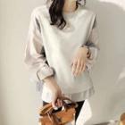 Long-sleeve Mock Two-piece Striped Panel Top