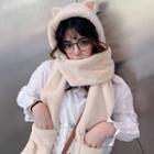 Cat Ear Knit Beanie With Scarf Almond - One Size